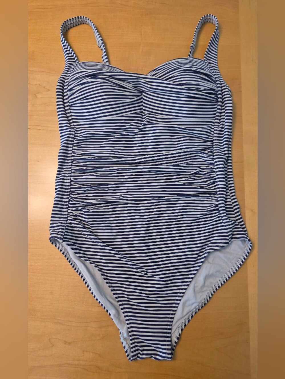 Nip Tuck Swim Suit Navy Strip Multifit Cup D/DD One Piece Tummy Control Sz 6